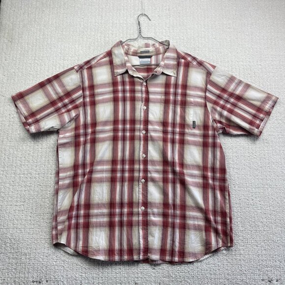 Columbia Red Plaid Shirt Men’s Sz 2XL Short Sleeve Button Up Casual Camp Outdoor - Picture 1 of 15